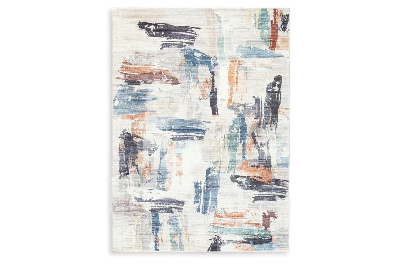 Hessland 5' x 7' Washable Rug In Black and Gray R407052