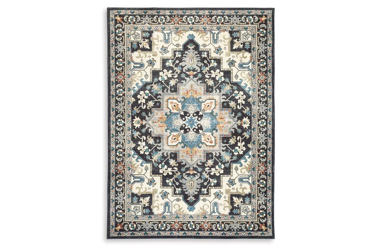 Leningston 8' x 10' Washable Rug In Black/Cream/Blue R407061