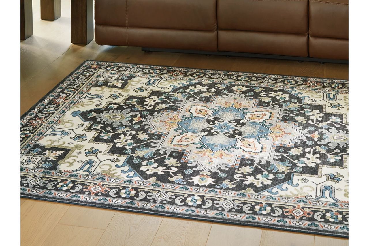 Leningston 8' x 10' Washable Rug In Black/Cream/Blue R407061