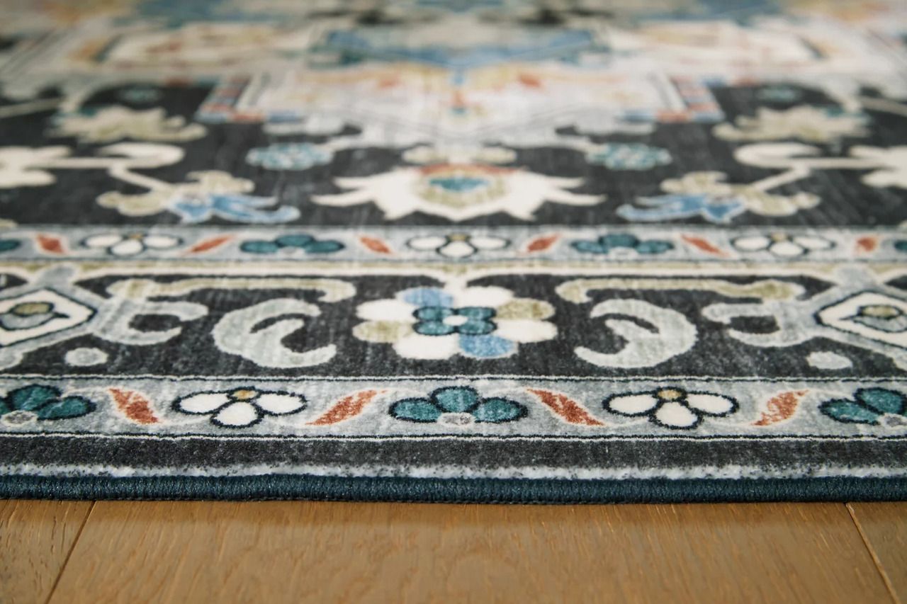 Leningston 8' x 10' Washable Rug In Black/Cream/Blue R407061