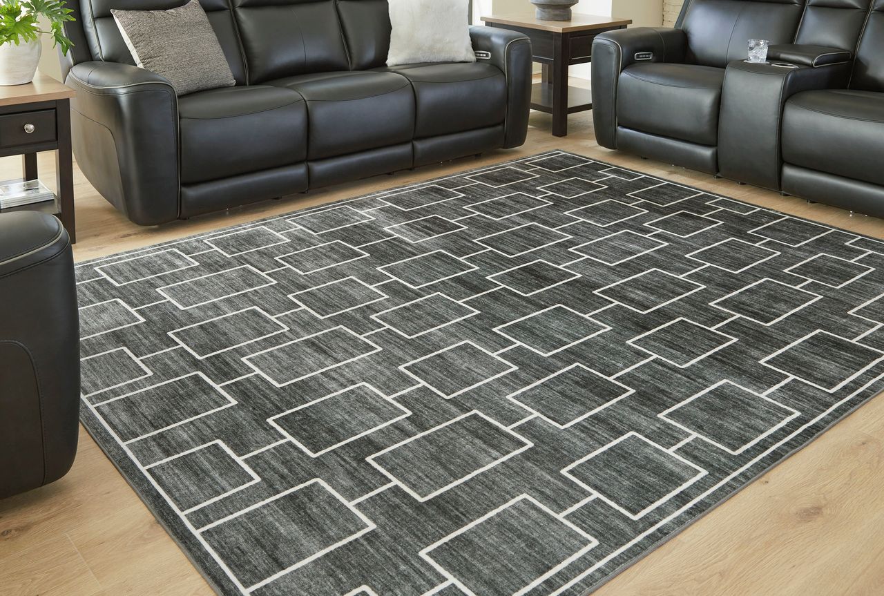 Elderland Washable Large Rug In Black and Gray R407401