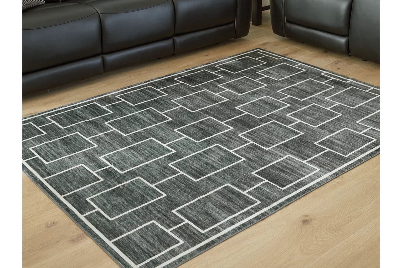 Elderland Washable Medium Rug In Black and Gray R407402