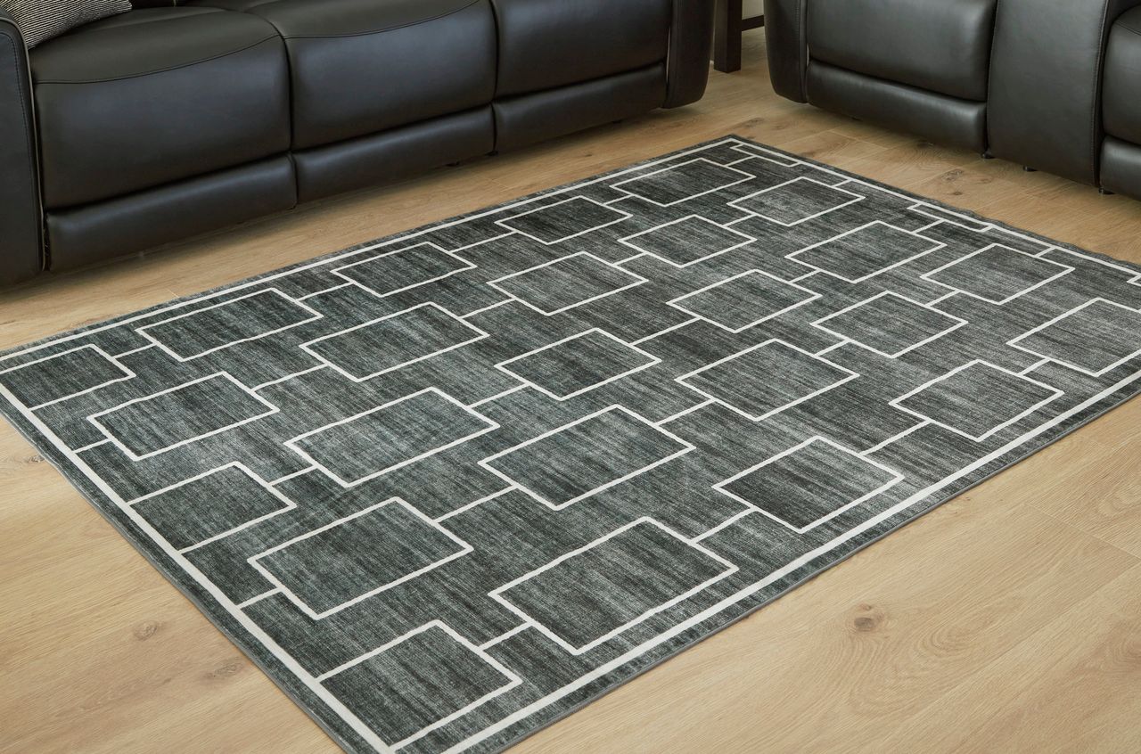 Elderland Washable Medium Rug In Black and Gray R407402
