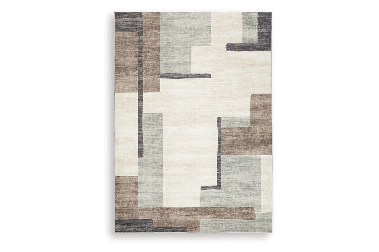 Larkport Washable Medium Rug In Cream and Brown and Gray R407412