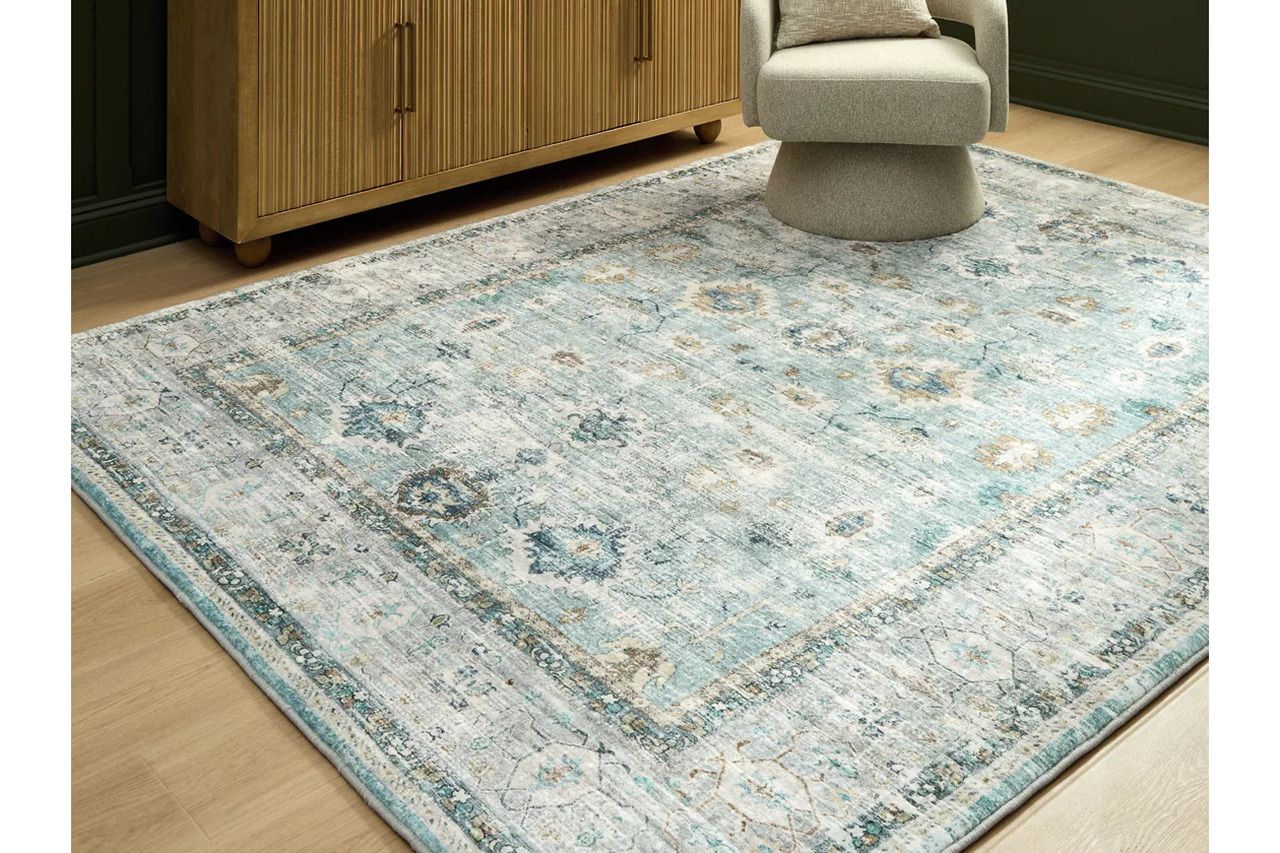 Ladstoney 7'6" x 9'6" Area Rug In Teal/Beige/Ochre R407501