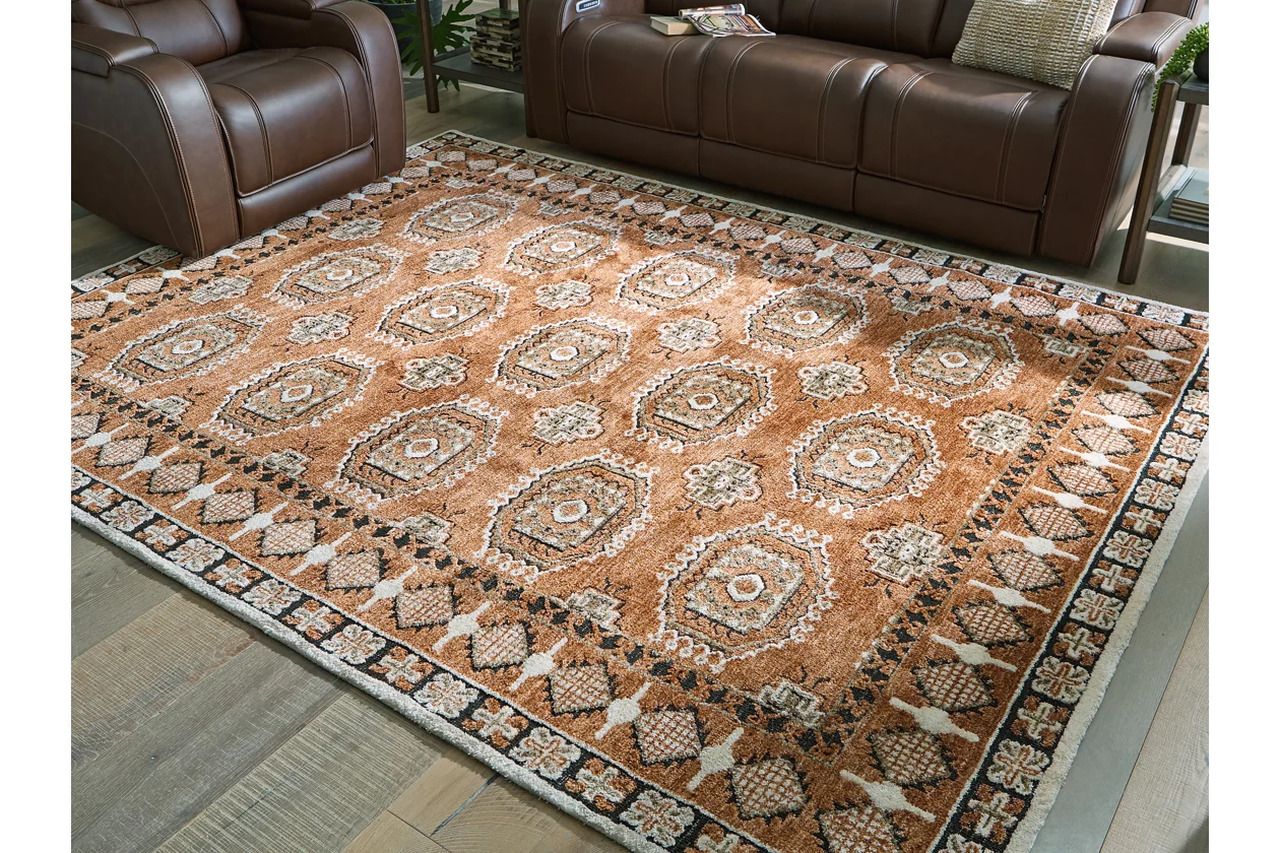 Qaabiz 7'8" x 10' Area Rug In Sienna/Ivory/Black R407521