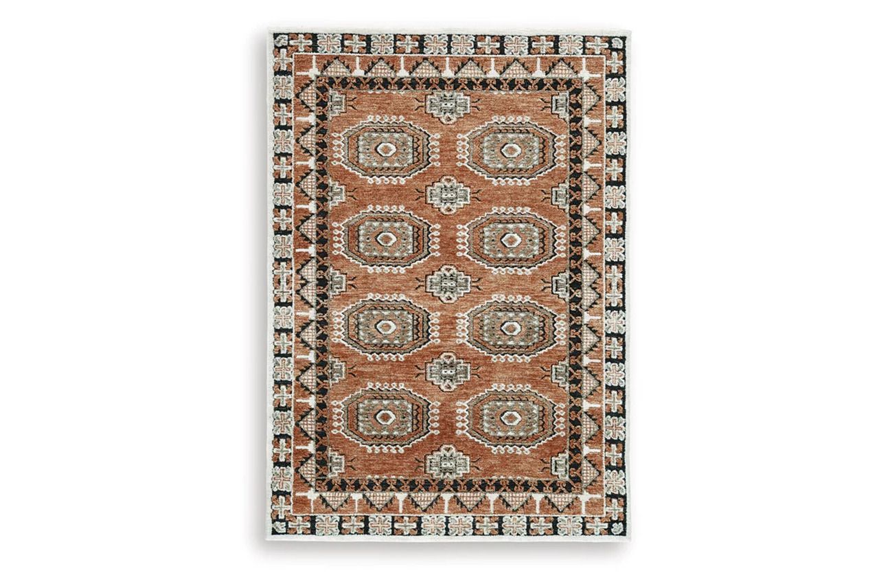 Qaabiz 5' x 7' Area Rug In Sienna/Ivory/Black R407522