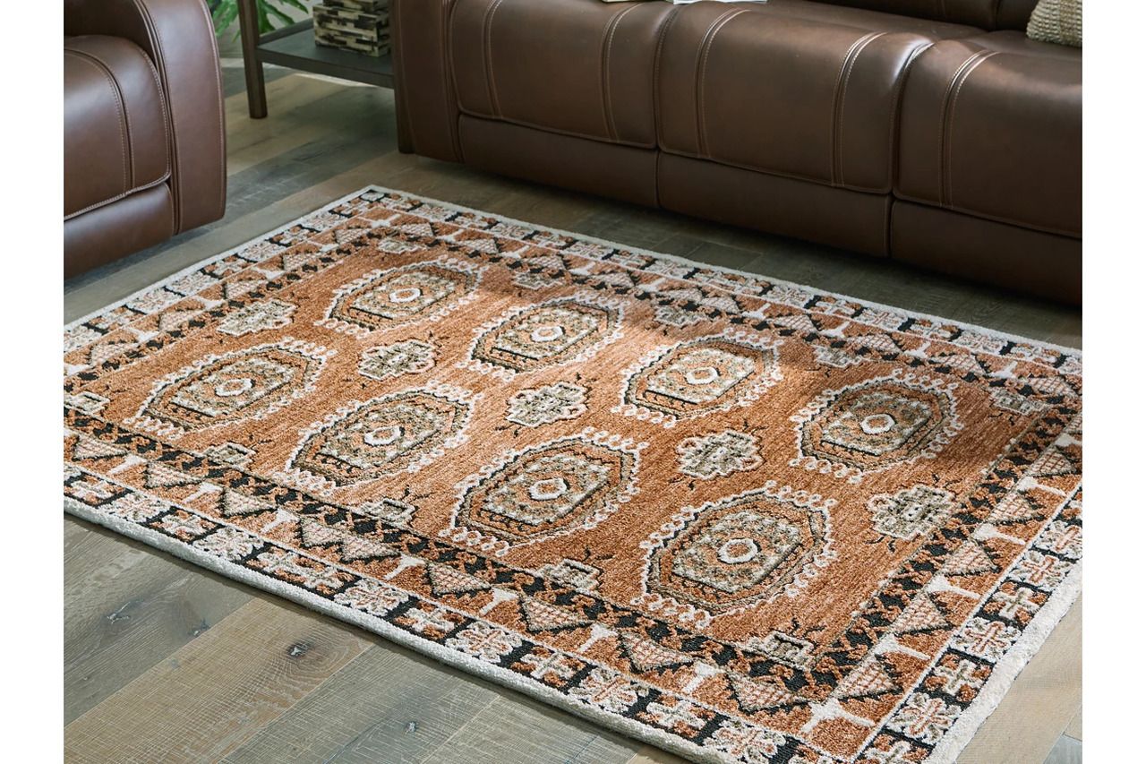 Qaabiz 5' x 7' Area Rug In Sienna/Ivory/Black R407522