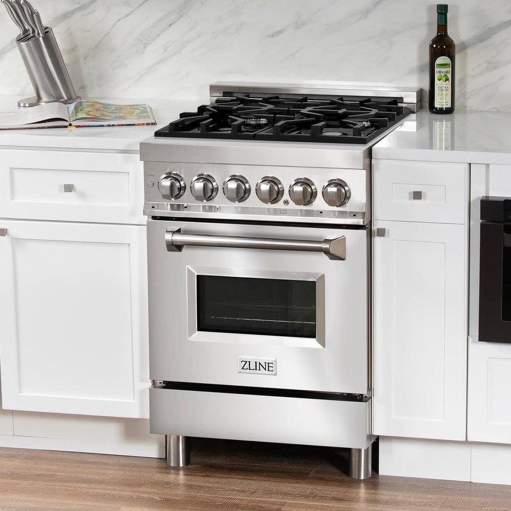 24 In. 2.8 Cu. Ft. Legacy Dual Fuel Range With 4 Burner Gas Cooktop And Electric Convection Oven In Stainless Steel RA24