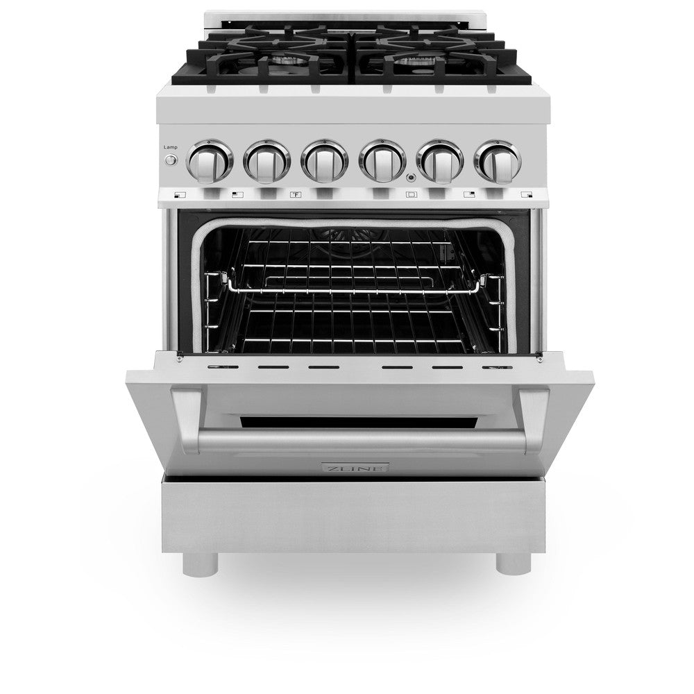 24 In. 2.8 Cu. Ft. Legacy Dual Fuel Range With 4 Burner Gas Cooktop And Electric Convection Oven In Stainless Steel RA24