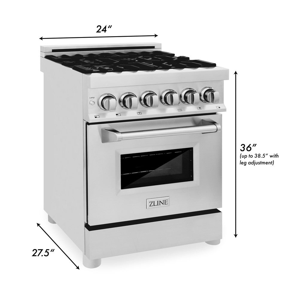 24 In. 2.8 Cu. Ft. Legacy Dual Fuel Range With 4 Burner Gas Cooktop And Electric Convection Oven In Stainless Steel RA24
