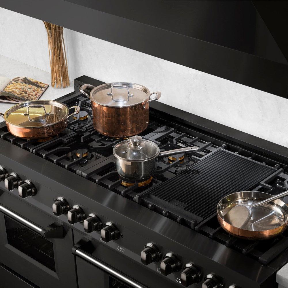 60" 7.4 cu. ft. Double Oven Dual Fuel Range with Gas Stove and Electric Oven with Brass Burners RAB60