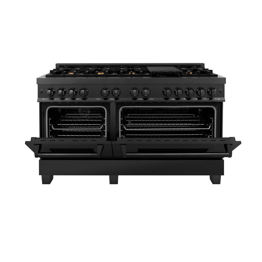 60" 7.4 cu. ft. Double Oven Dual Fuel Range with Gas Stove and Electric Oven with Brass Burners RAB60