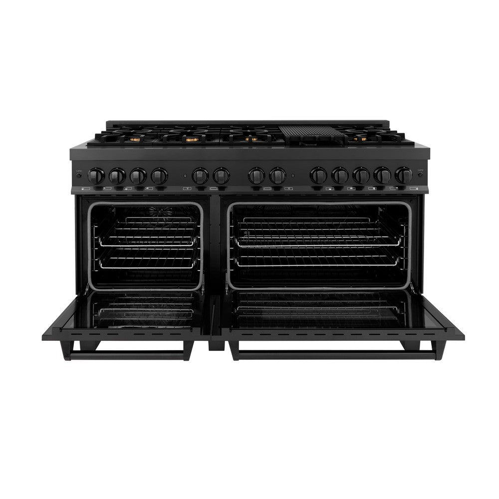 60" 7.4 cu. ft. Double Oven Dual Fuel Range with Gas Stove and Electric Oven with Brass Burners RAB60