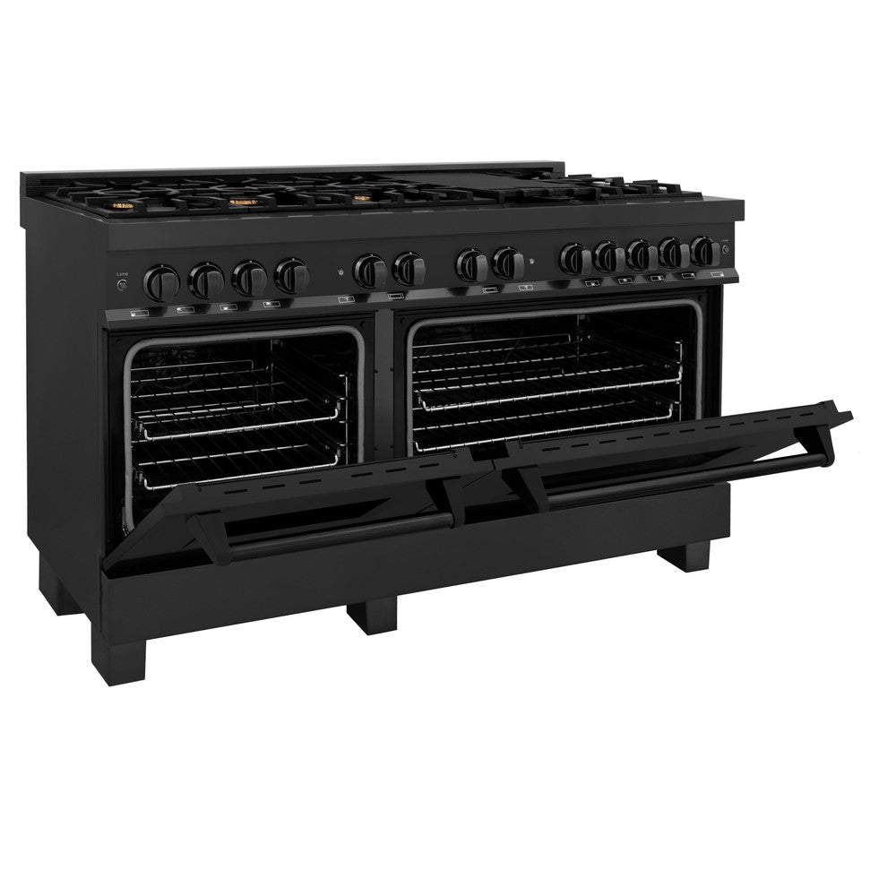 60" 7.4 cu. ft. Double Oven Dual Fuel Range with Gas Stove and Electric Oven with Brass Burners RAB60
