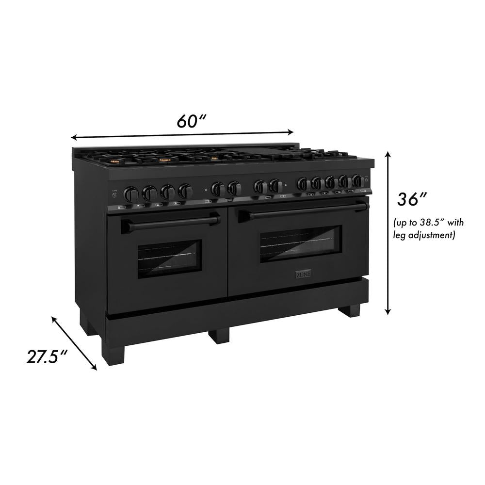 60" 7.4 cu. ft. Double Oven Dual Fuel Range with Gas Stove and Electric Oven with Brass Burners RAB60