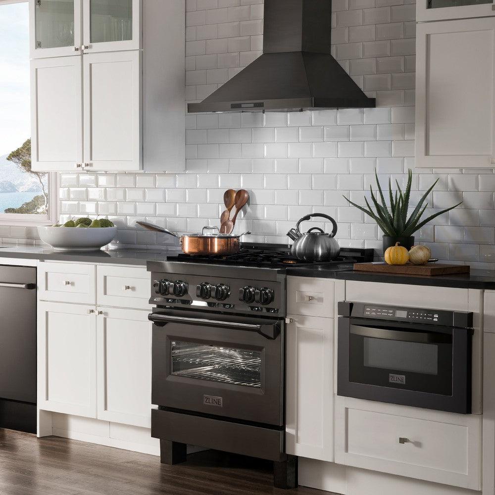 30 In. 4.0 Cu. Ft. Legacy Dual Fuel Range With Gas Cooktop And Electric Convection Oven In Black Stainless Steel With 4 Brass Burners RABBR30