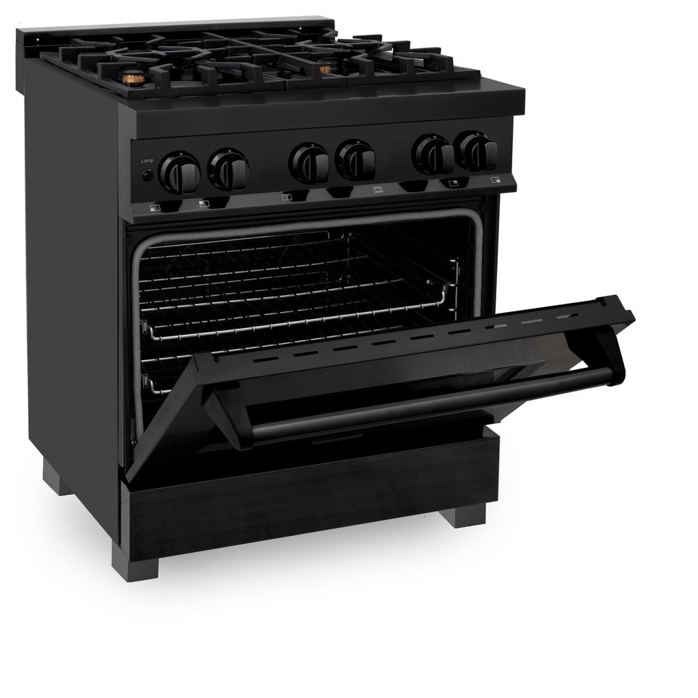 30 In. 4.0 Cu. Ft. Legacy Dual Fuel Range With Gas Cooktop And Electric Convection Oven In Black Stainless Steel With 4 Brass Burners RABBR30