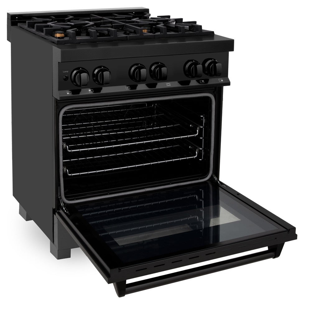 30 In. 4.0 Cu. Ft. Legacy Dual Fuel Range With Gas Cooktop And Electric Convection Oven In Black Stainless Steel With 4 Brass Burners RABBR30