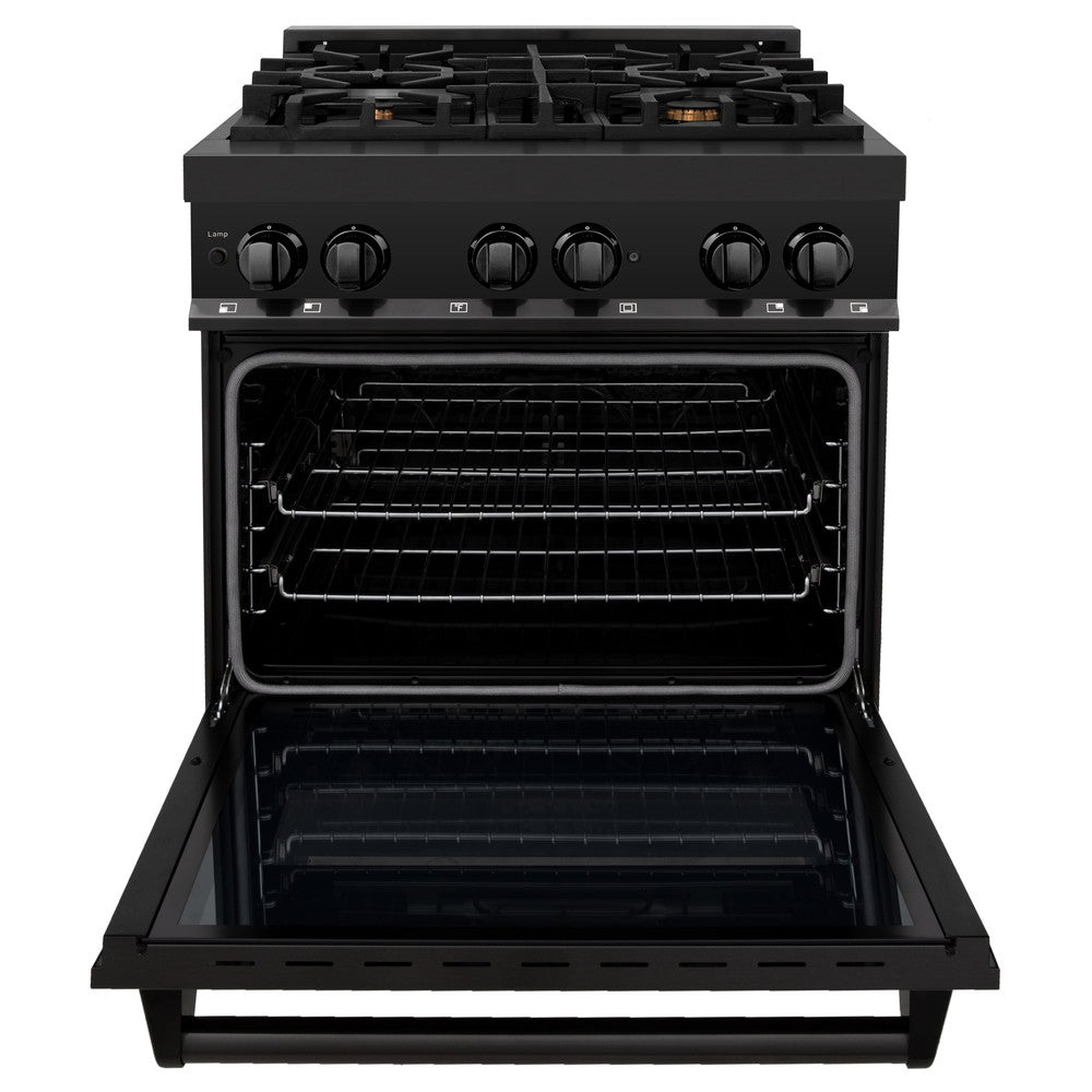 30 In. 4.0 Cu. Ft. Legacy Dual Fuel Range With Gas Cooktop And Electric Convection Oven In Black Stainless Steel With 4 Brass Burners RABBR30