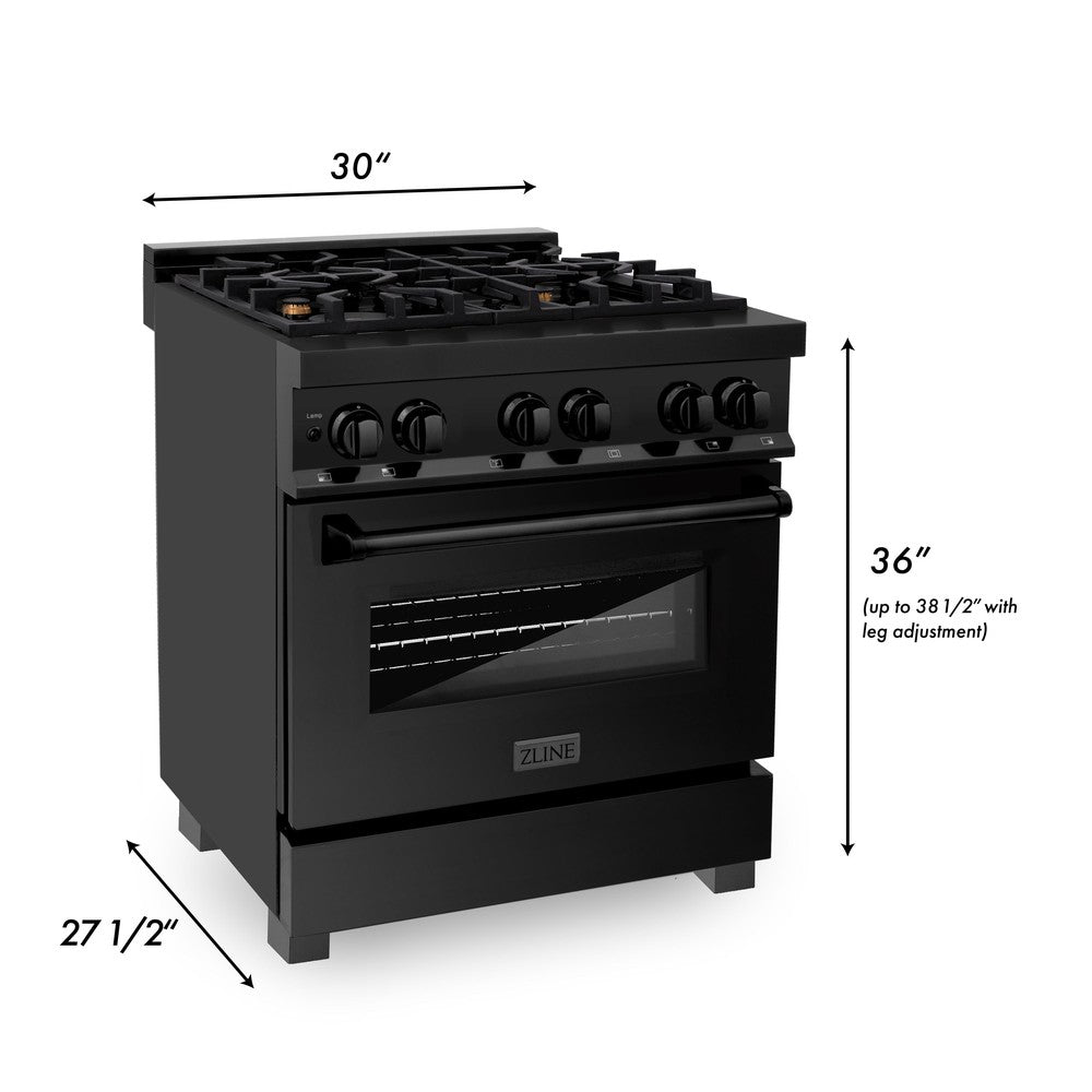 30 In. 4.0 Cu. Ft. Legacy Dual Fuel Range With Gas Cooktop And Electric Convection Oven In Black Stainless Steel With 4 Brass Burners RABBR30