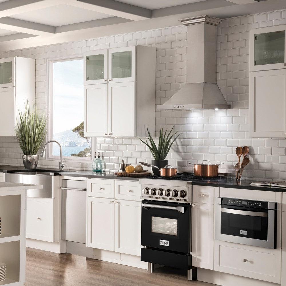 24 In. 2.8 Cu. Ft. Legacy Dual Fuel Range With 4 Burner Gas Cooktop And Electric Convection Oven In Stainless Steel And Black Matte Door RABLM24