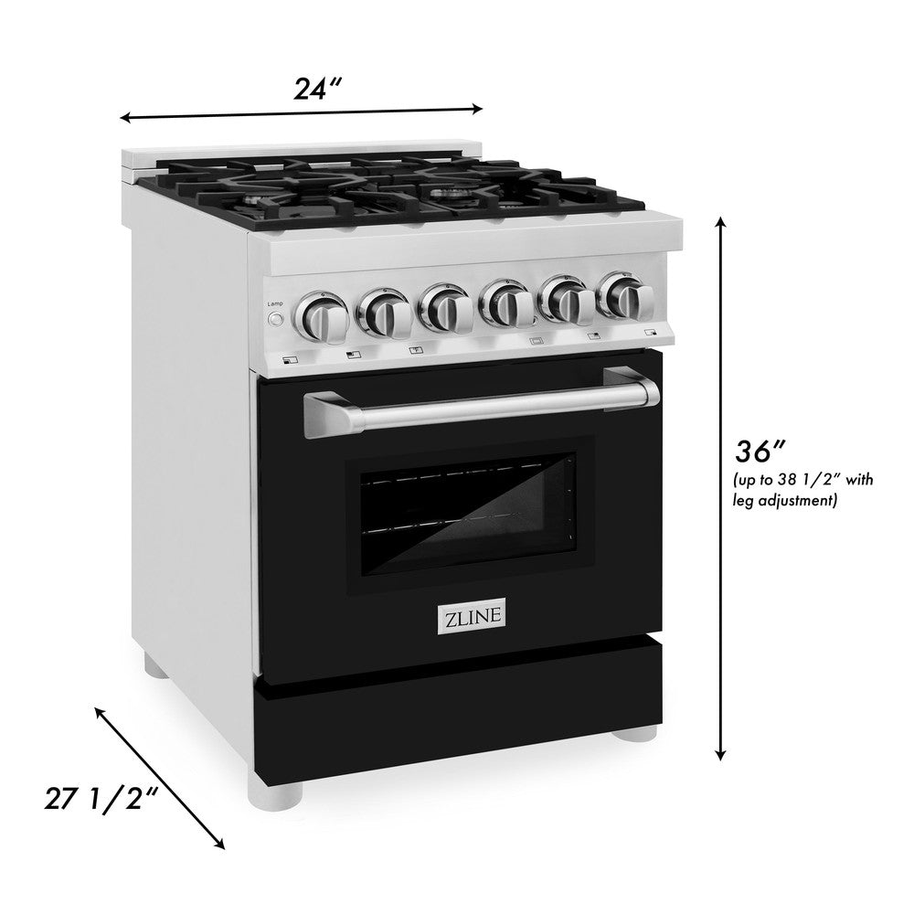 24 In. 2.8 Cu. Ft. Legacy Dual Fuel Range With 4 Burner Gas Cooktop And Electric Convection Oven In Stainless Steel And Black Matte Door RABLM24