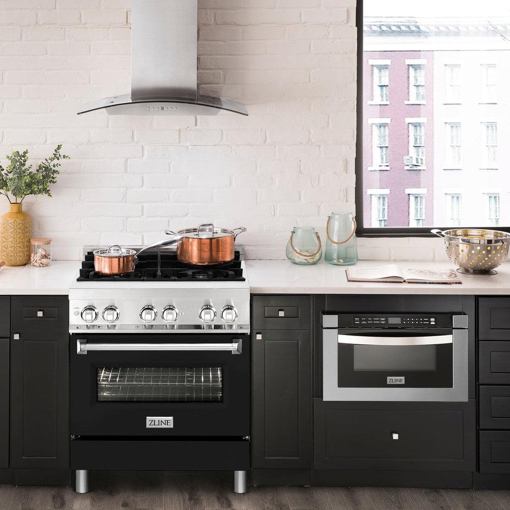 30 In. 4.0 Cu. Ft. Legacy Dual Fuel Range With 4 Burner Gas Cooktop And Electric Convection Oven In Stainless Steel And Black Matte Door RABLM30