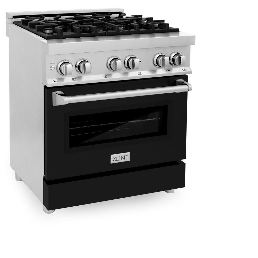 30 In. 4.0 Cu. Ft. Legacy Dual Fuel Range With 4 Burner Gas Cooktop And Electric Convection Oven In Stainless Steel And Black Matte Door RABLM30
