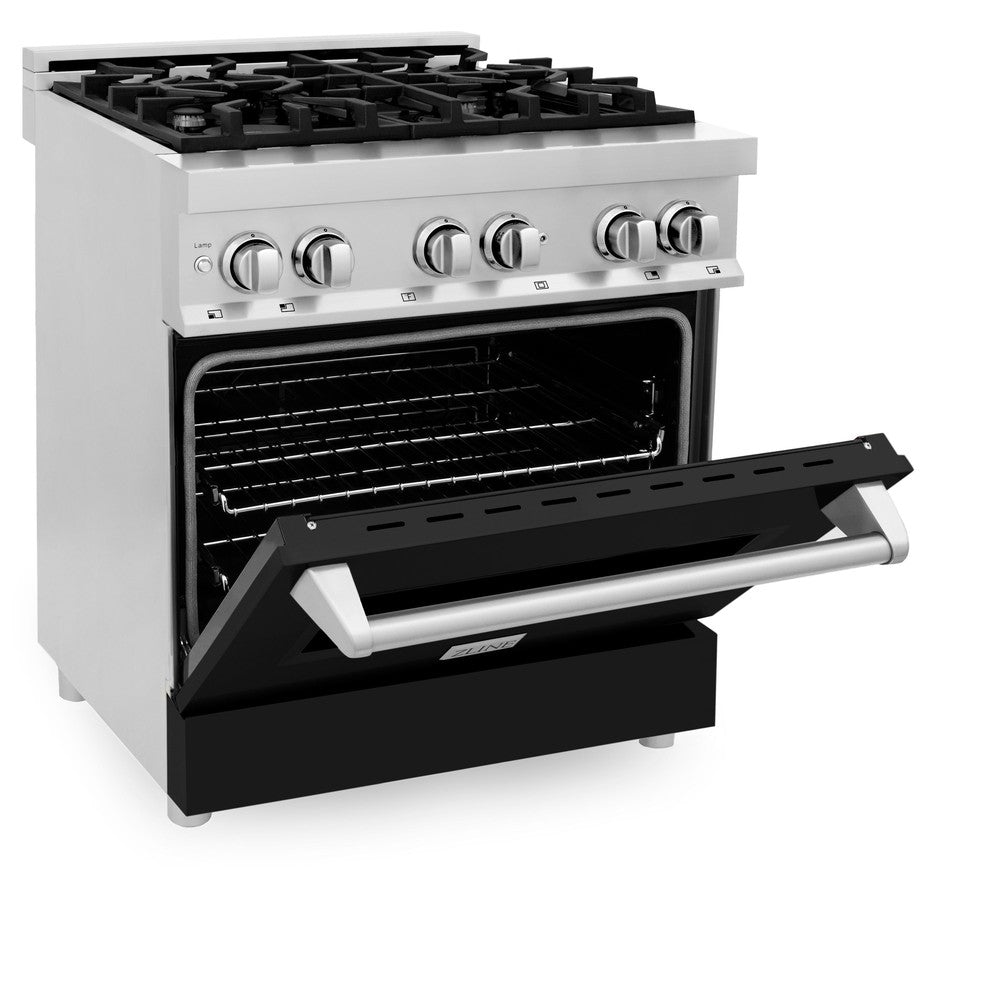 30 In. 4.0 Cu. Ft. Legacy Dual Fuel Range With 4 Burner Gas Cooktop And Electric Convection Oven In Stainless Steel And Black Matte Door RABLM30