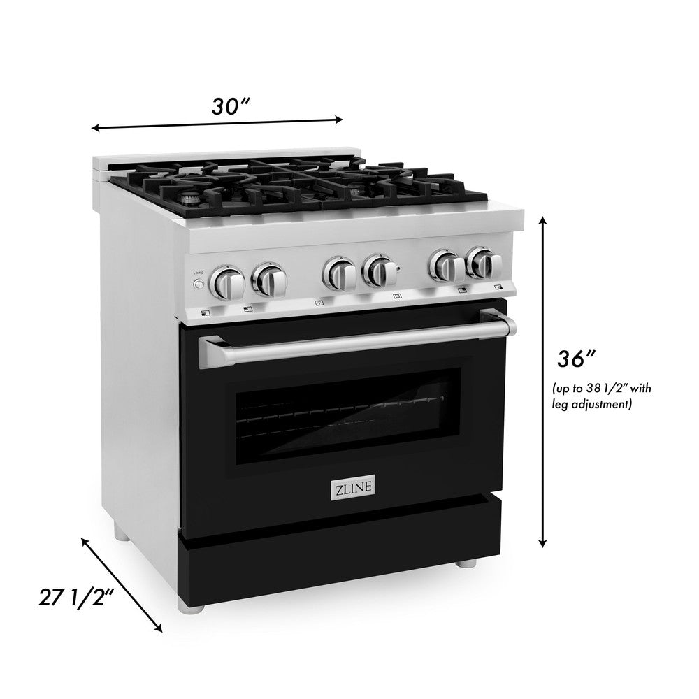 30 In. 4.0 Cu. Ft. Legacy Dual Fuel Range With 4 Burner Gas Cooktop And Electric Convection Oven In Stainless Steel And Black Matte Door RABLM30