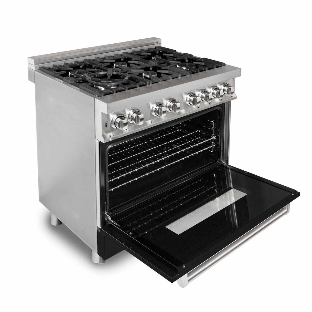 36 In. 4.6 Cu. Ft. Legacy Dual Fuel Range With 6 Burner Gas Cooktop And Electric Convection Oven In Stainless Steel And Black Matte Door RABLM36