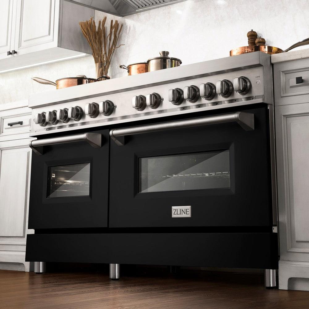 60 In. 7.4 Cu. Ft. Legacy Dual Fuel Range With 9 Burner Gas Cooktop And 2 Electric Convection Ovens In Stainless Steel And Black Matte Doors RABLM60