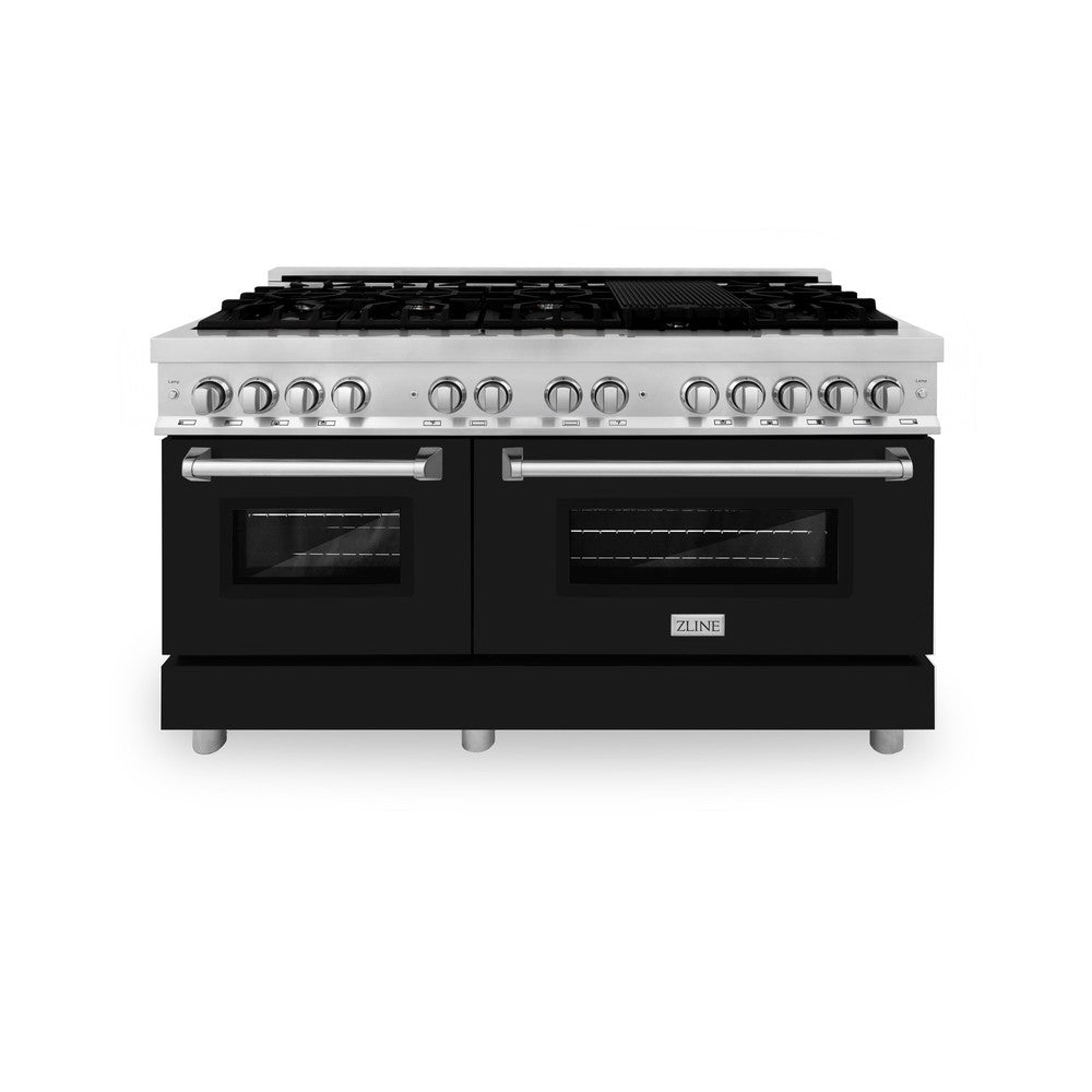 60 In. 7.4 Cu. Ft. Legacy Dual Fuel Range With 9 Burner Gas Cooktop And 2 Electric Convection Ovens In Stainless Steel And Black Matte Doors RABLM60