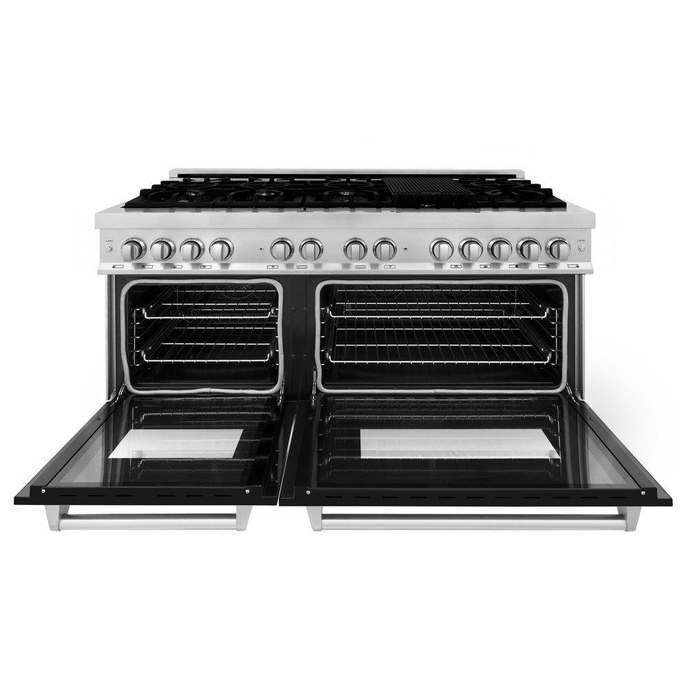 60 In. 7.4 Cu. Ft. Legacy Dual Fuel Range With 9 Burner Gas Cooktop And 2 Electric Convection Ovens In Stainless Steel And Black Matte Doors RABLM60