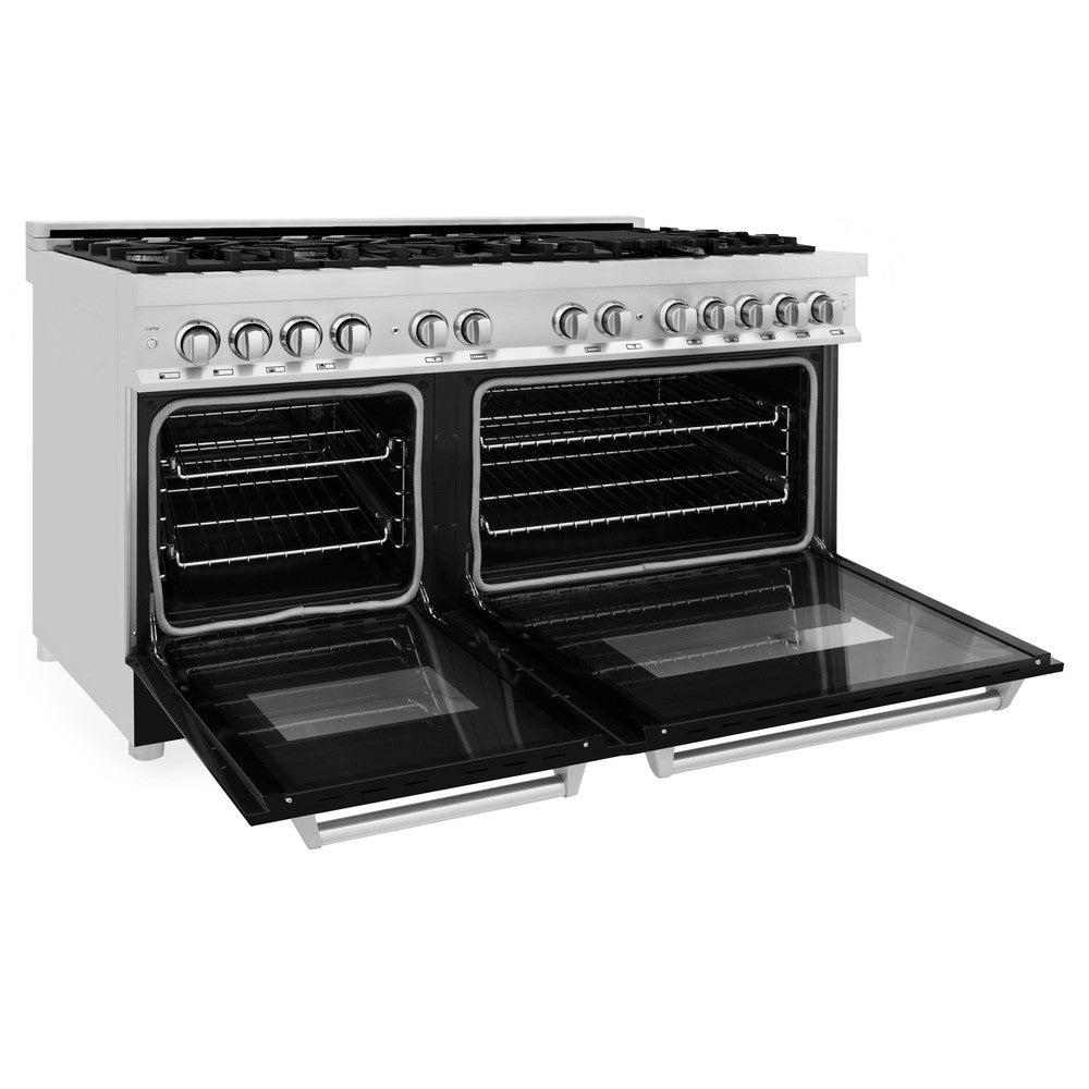 60 In. 7.4 Cu. Ft. Legacy Dual Fuel Range With 9 Burner Gas Cooktop And 2 Electric Convection Ovens In Stainless Steel And Black Matte Doors RABLM60