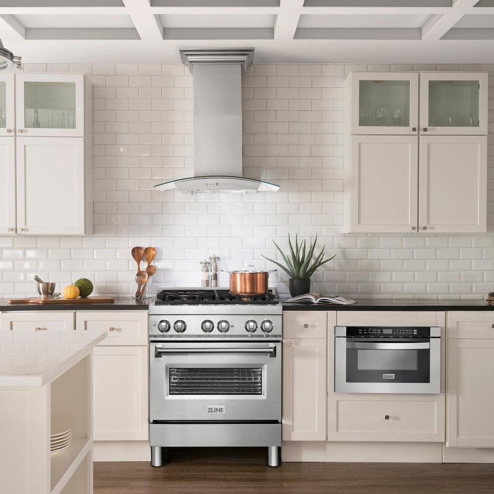 30 In. 4.0 Cu. Ft. Legacy Dual Fuel Range With Gas Cooktop And Electric Convection Oven In Stainless Steel With 4 Brass Burners RABR30