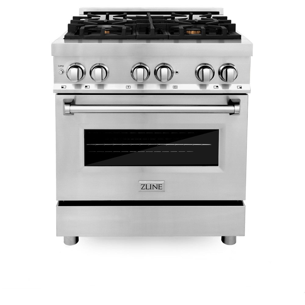 30 In. 4.0 Cu. Ft. Legacy Dual Fuel Range With Gas Cooktop And Electric Convection Oven In Stainless Steel With 4 Brass Burners RABR30