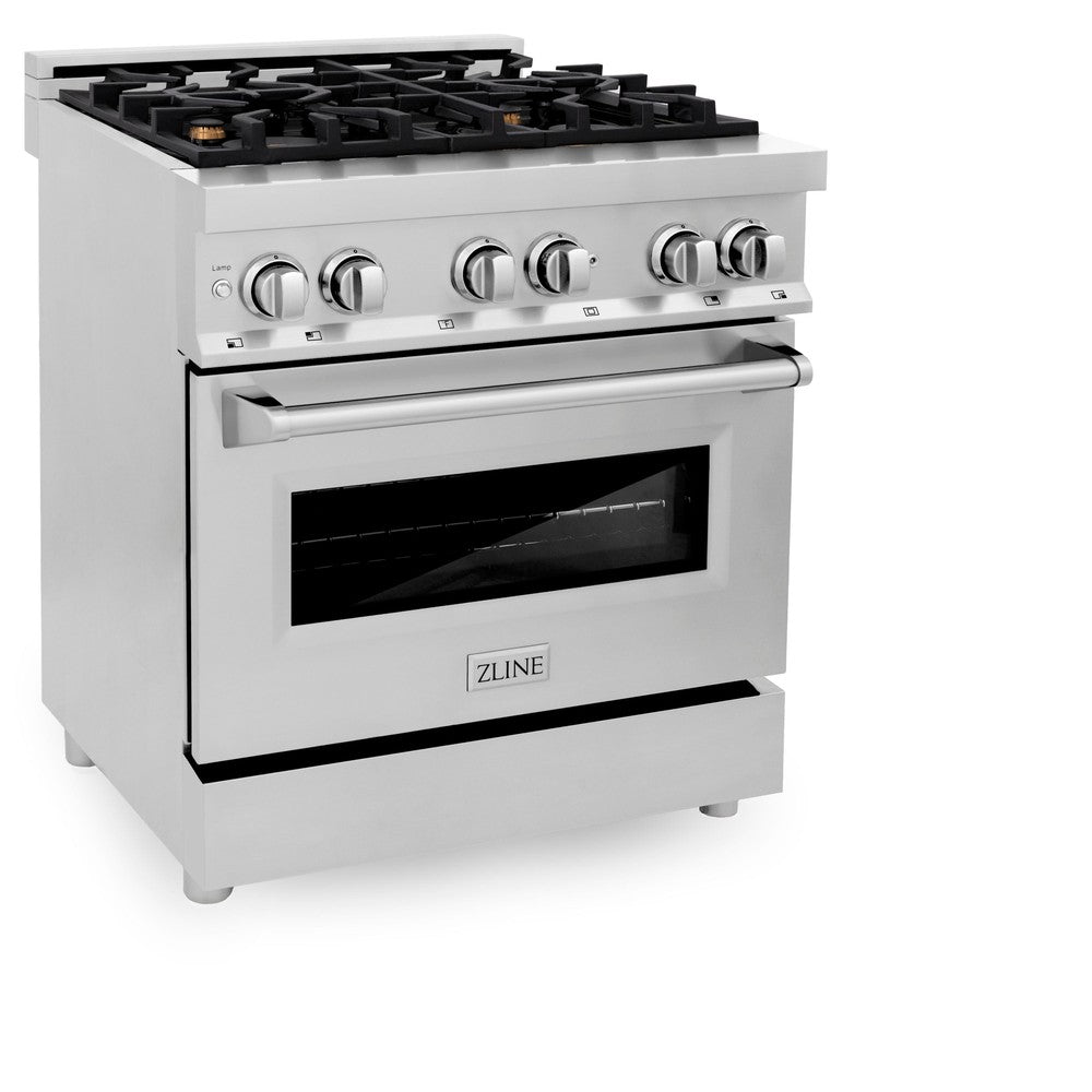 30 In. 4.0 Cu. Ft. Legacy Dual Fuel Range With Gas Cooktop And Electric Convection Oven In Stainless Steel With 4 Brass Burners RABR30