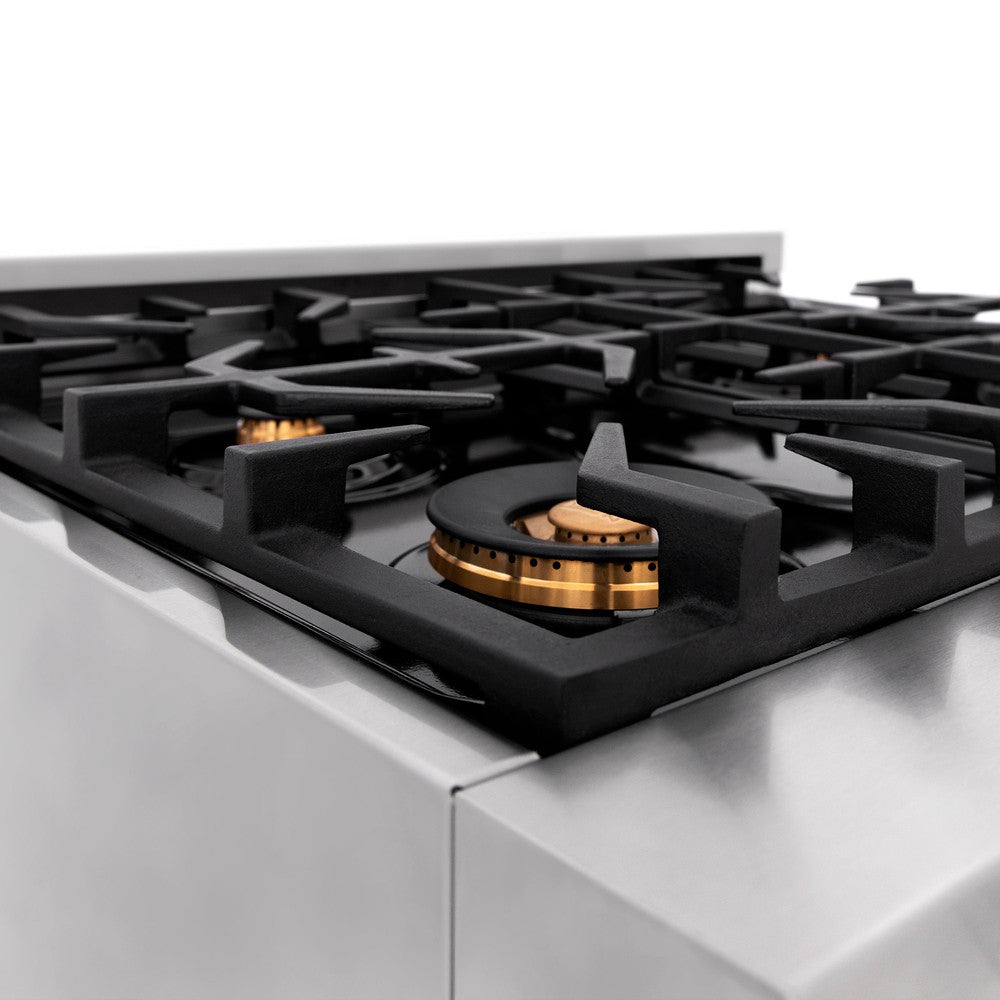 30 In. 4.0 Cu. Ft. Legacy Dual Fuel Range With Gas Cooktop And Electric Convection Oven In Stainless Steel With 4 Brass Burners RABR30