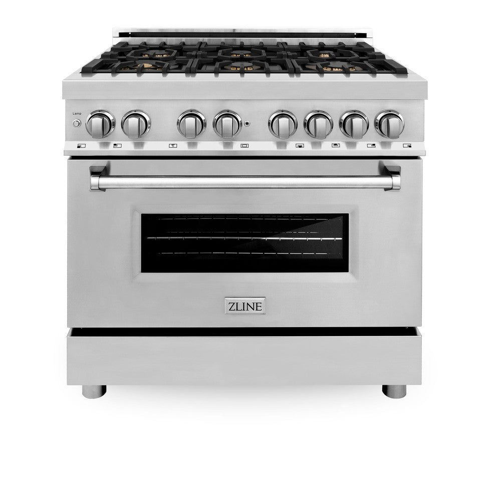36 In. 4.6 Cu. Ft. Legacy Dual Fuel Range With Gas Cooktop And Electric Convection Oven In Stainless Steel With 6 Brass Burners RABR36