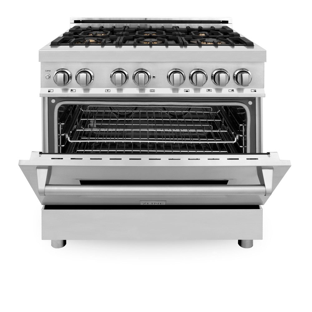 36 In. 4.6 Cu. Ft. Legacy Dual Fuel Range With Gas Cooktop And Electric Convection Oven In Stainless Steel With 6 Brass Burners RABR36