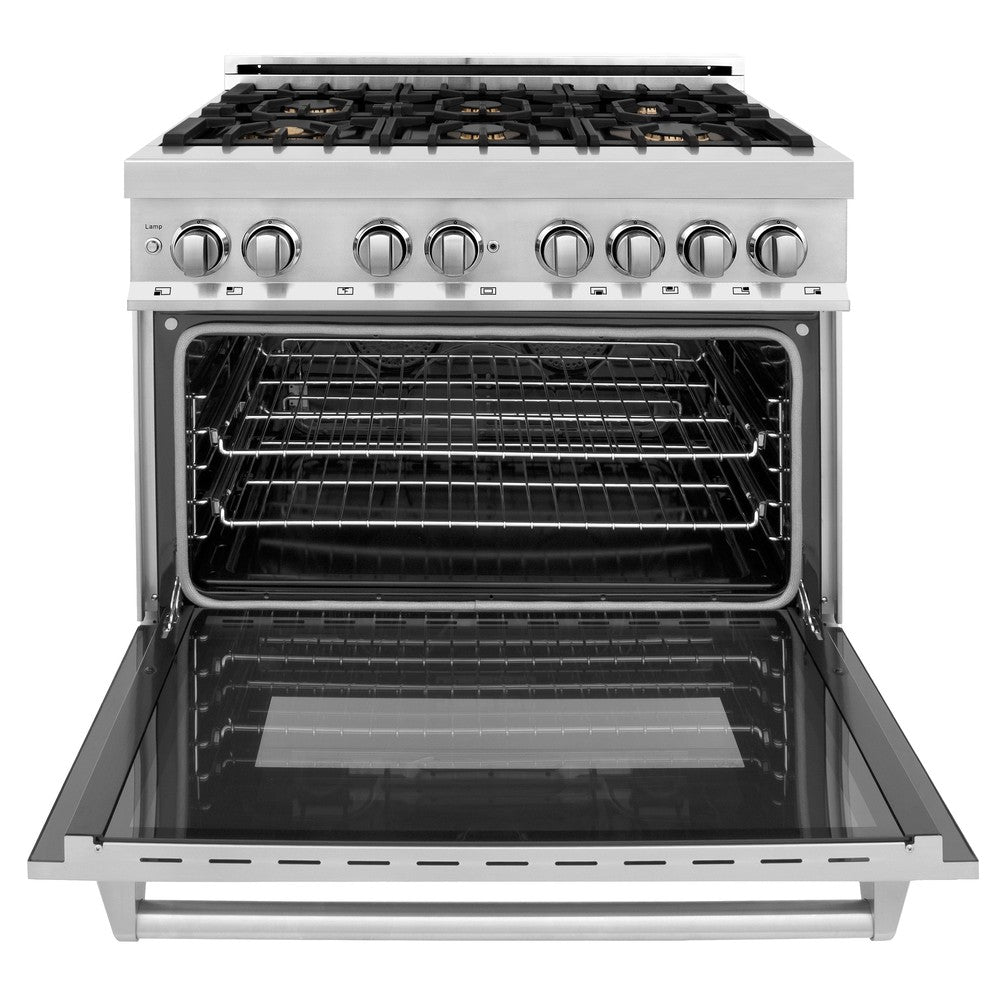 36 In. 4.6 Cu. Ft. Legacy Dual Fuel Range With Gas Cooktop And Electric Convection Oven In Stainless Steel With 6 Brass Burners RABR36