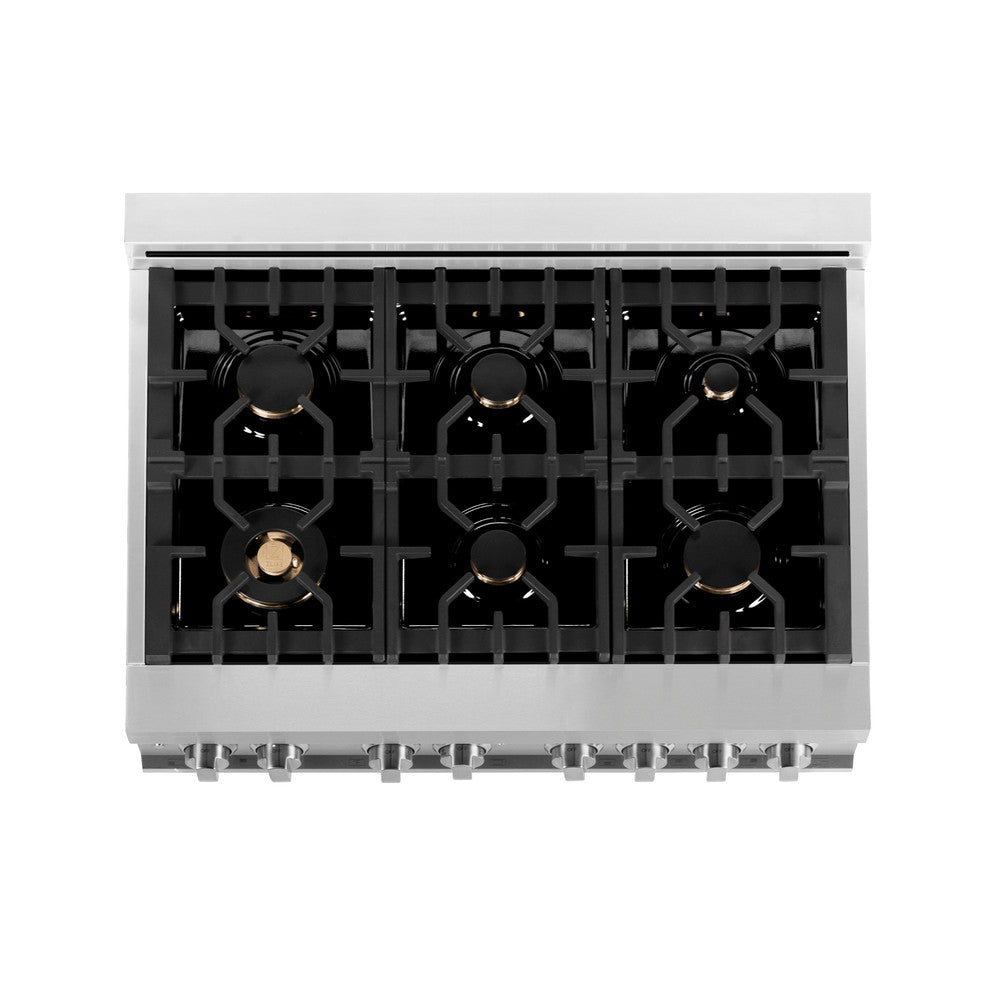 36 In. 4.6 Cu. Ft. Legacy Dual Fuel Range With Gas Cooktop And Electric Convection Oven In Stainless Steel With 6 Brass Burners RABR36