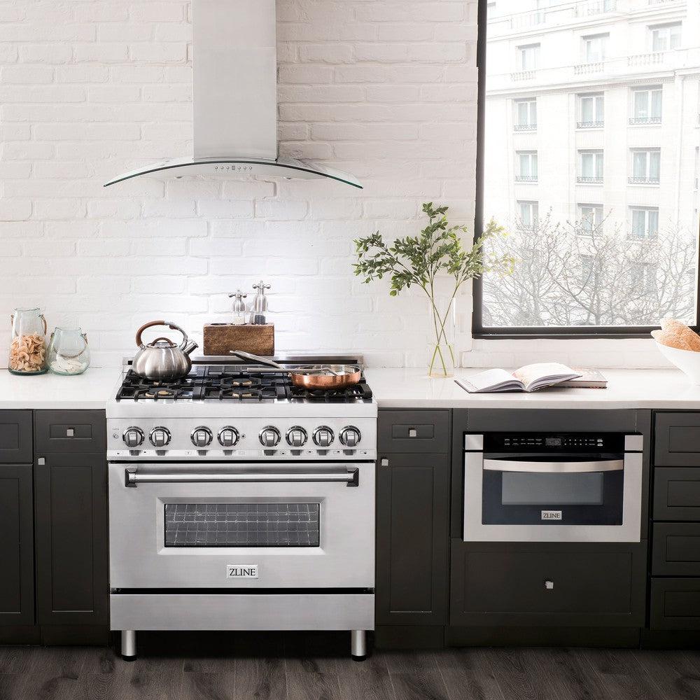 36 In. 4.6 Cu. Ft. Legacy Dual Fuel Range With Gas Cooktop And Electric Convection Oven In Stainless Steel With 6 Brass Burners RABR36