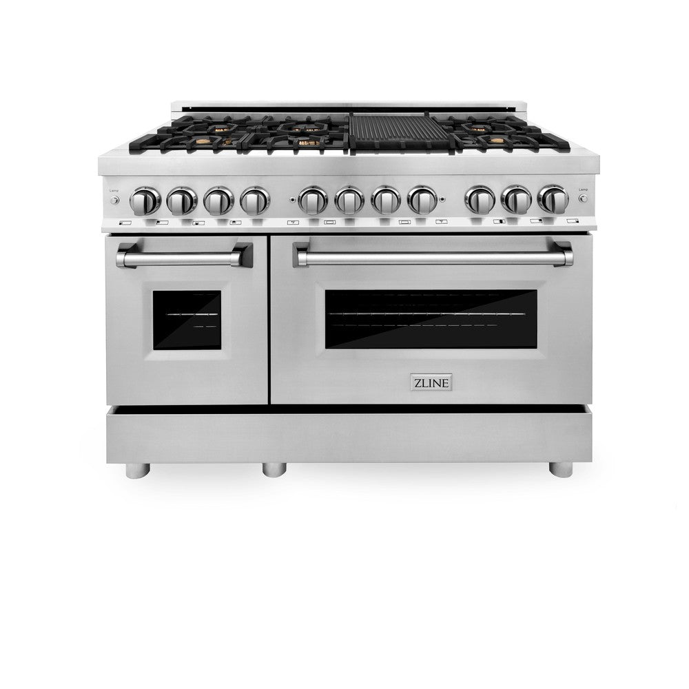 48 In. 6.0 Cu. Ft. Legacy Dual Fuel Range With Gas Cooktop And 2 Electric Ovens In Stainless Steel With Brass Burners RABR48