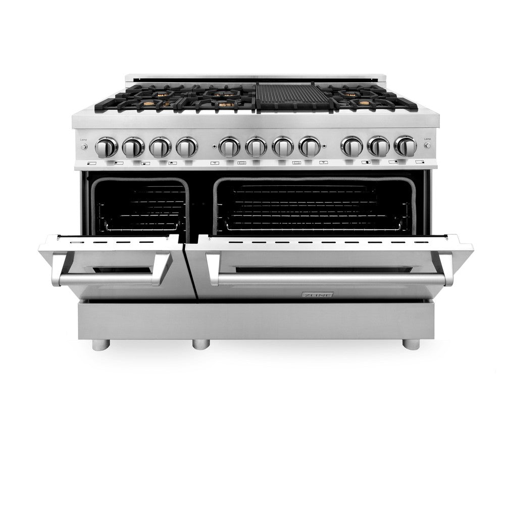 48 In. 6.0 Cu. Ft. Legacy Dual Fuel Range With Gas Cooktop And 2 Electric Ovens In Stainless Steel With Brass Burners RABR48