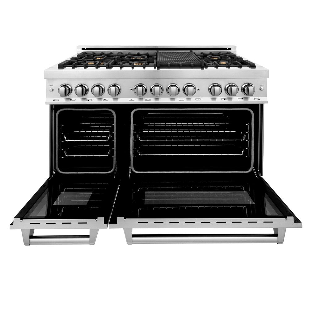 48 In. 6.0 Cu. Ft. Legacy Dual Fuel Range With Gas Cooktop And 2 Electric Ovens In Stainless Steel With Brass Burners RABR48