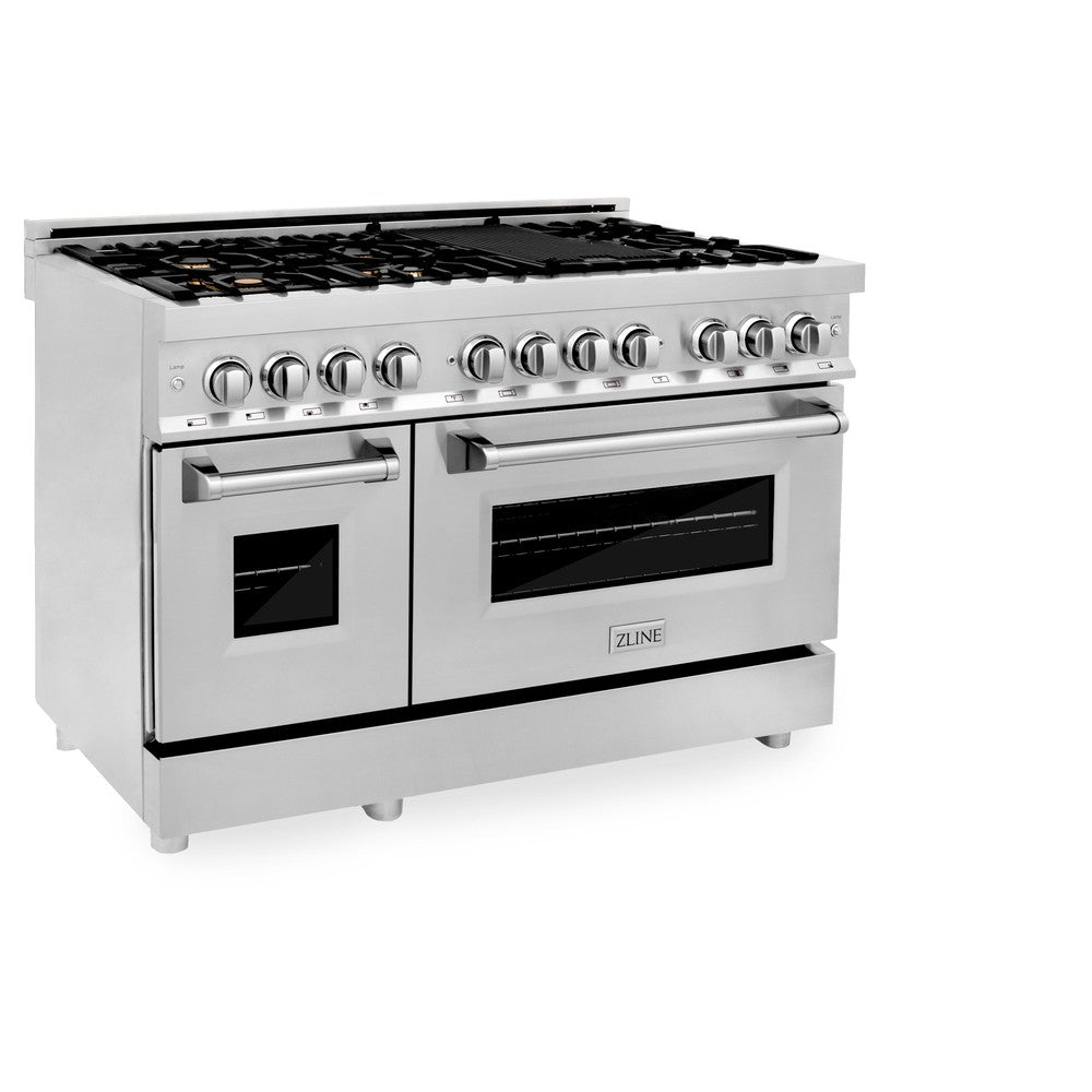 48 In. 6.0 Cu. Ft. Legacy Dual Fuel Range With Gas Cooktop And 2 Electric Ovens In Stainless Steel With Brass Burners RABR48