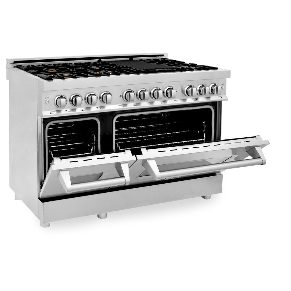 48 In. 6.0 Cu. Ft. Legacy Dual Fuel Range With Gas Cooktop And 2 Electric Ovens In Stainless Steel With Brass Burners RABR48